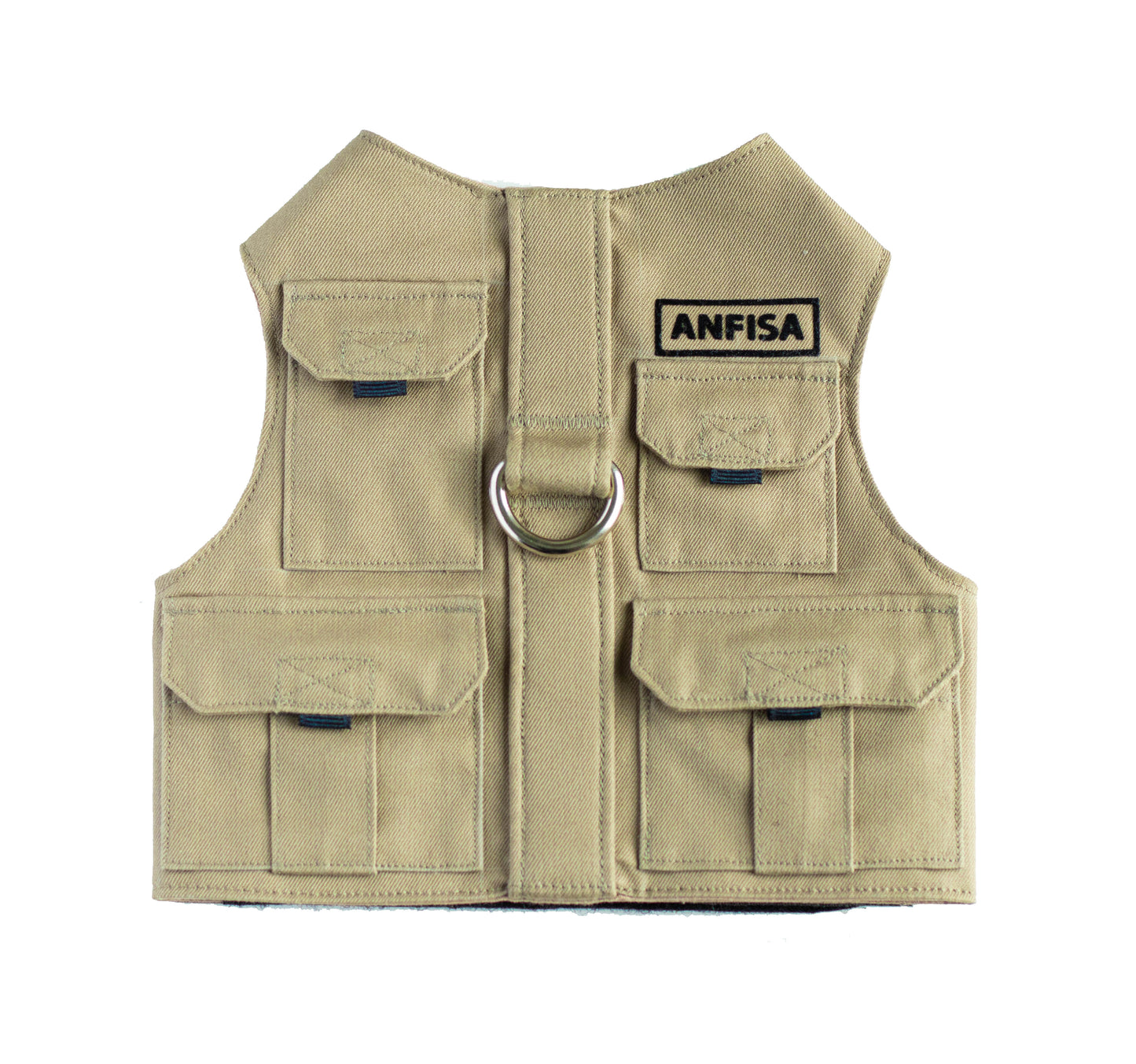 Light khaki Fishing vest. Custom-made Cotton Cat Harness with Pockets for GPS-tracker
