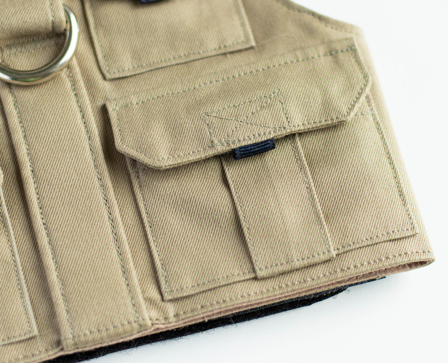 Light khaki Fishing vest. Custom-made Cotton Cat Harness with Pockets for GPS-tracker