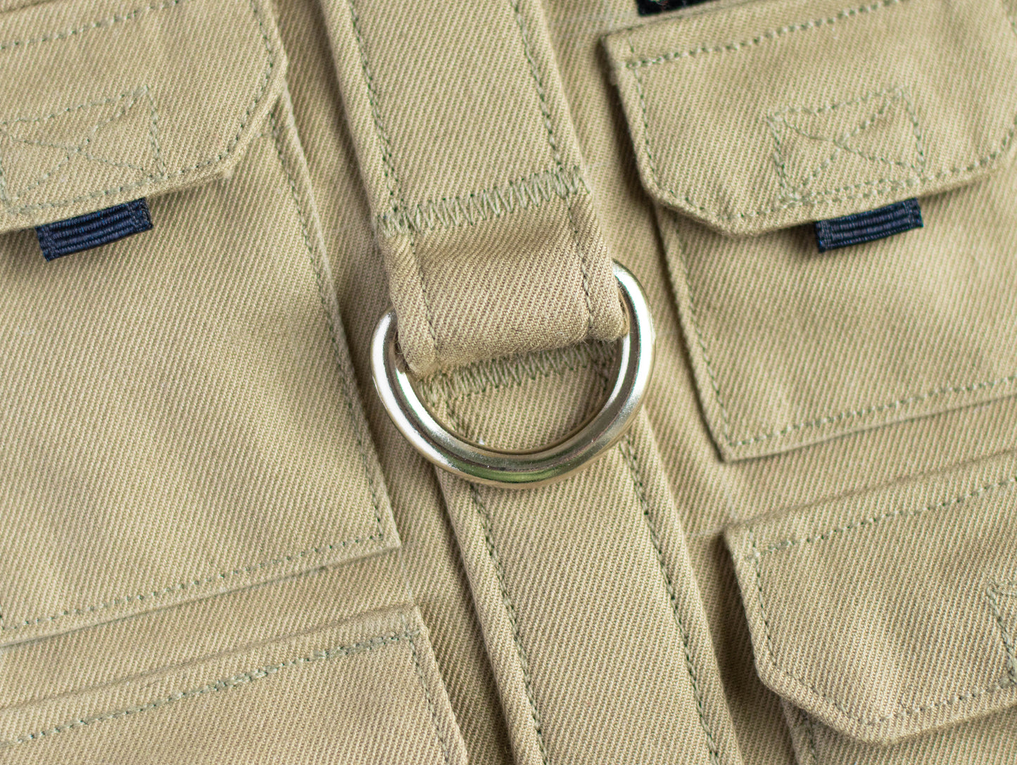 Light khaki Fishing vest. Custom-made Cotton Cat Harness with Pockets for GPS-tracker