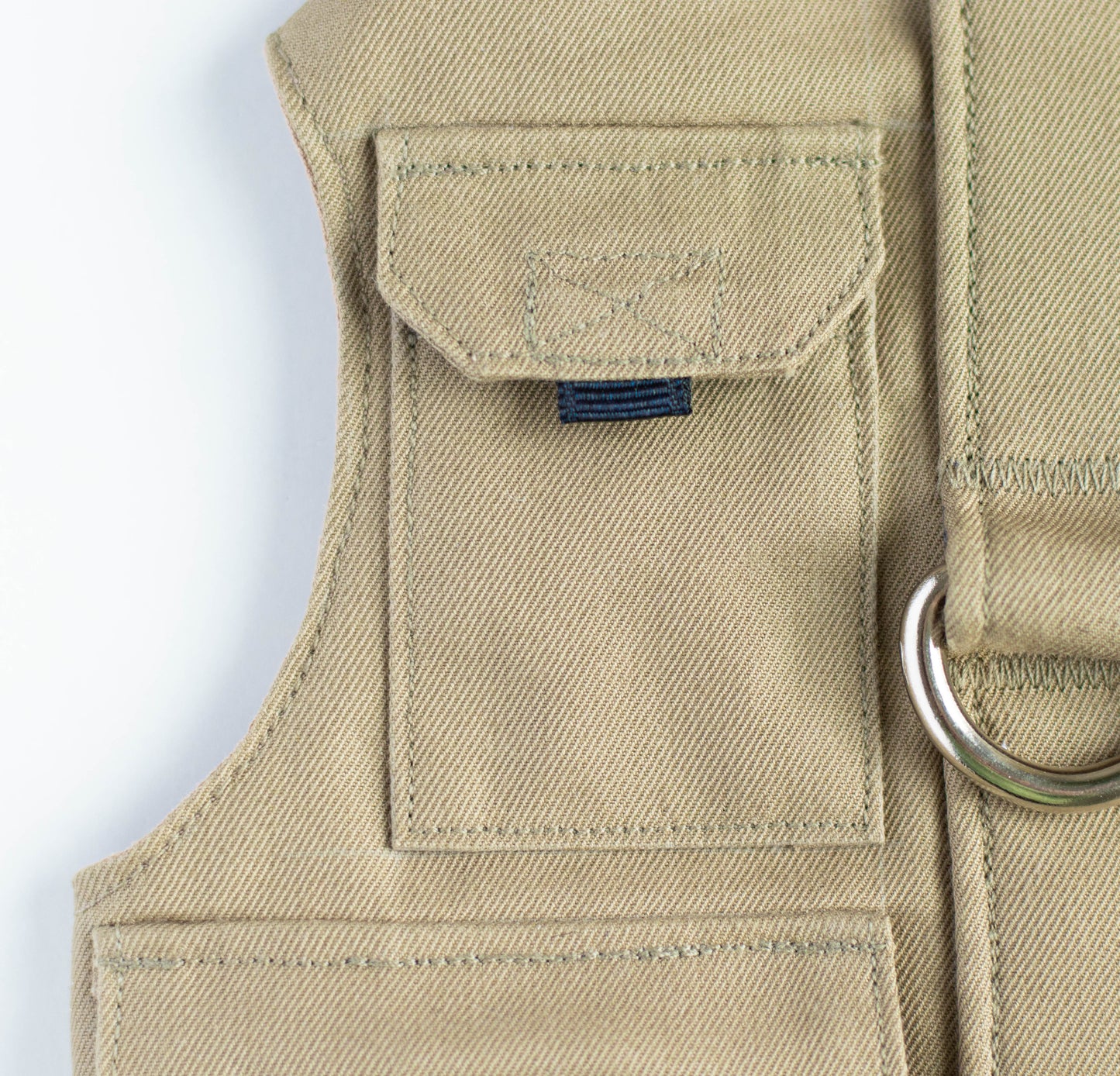 Light khaki Fishing vest. Custom-made Cotton Cat Harness with Pockets for GPS-tracker