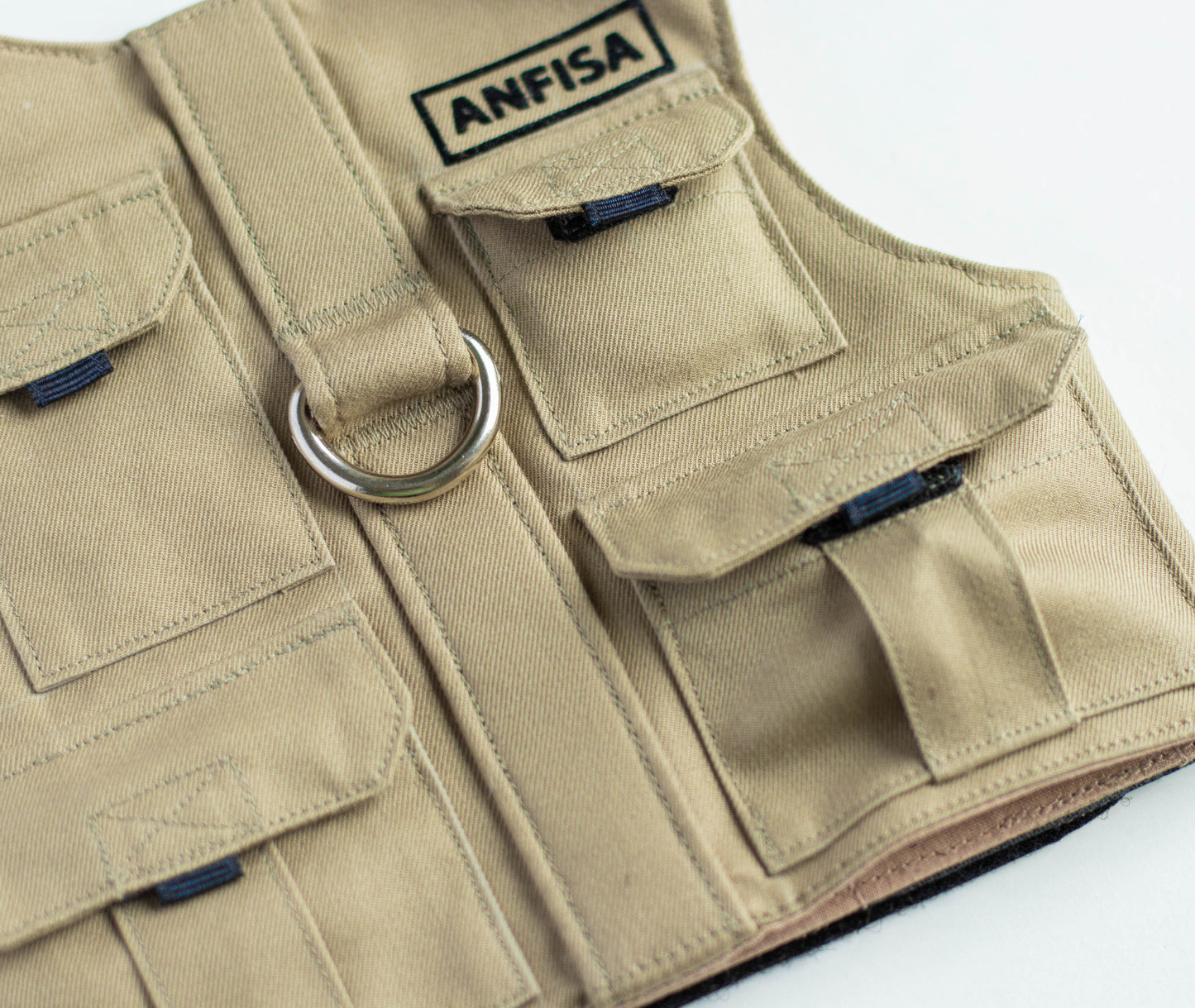Light khaki Fishing vest. Custom-made Cotton Cat Harness with Pockets for GPS-tracker