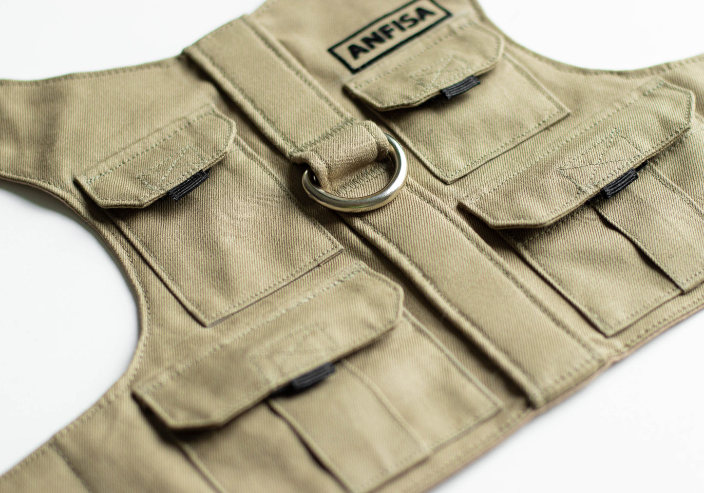 Light khaki Fishing vest. Custom-made Cotton Cat Harness with Pockets for GPS-tracker