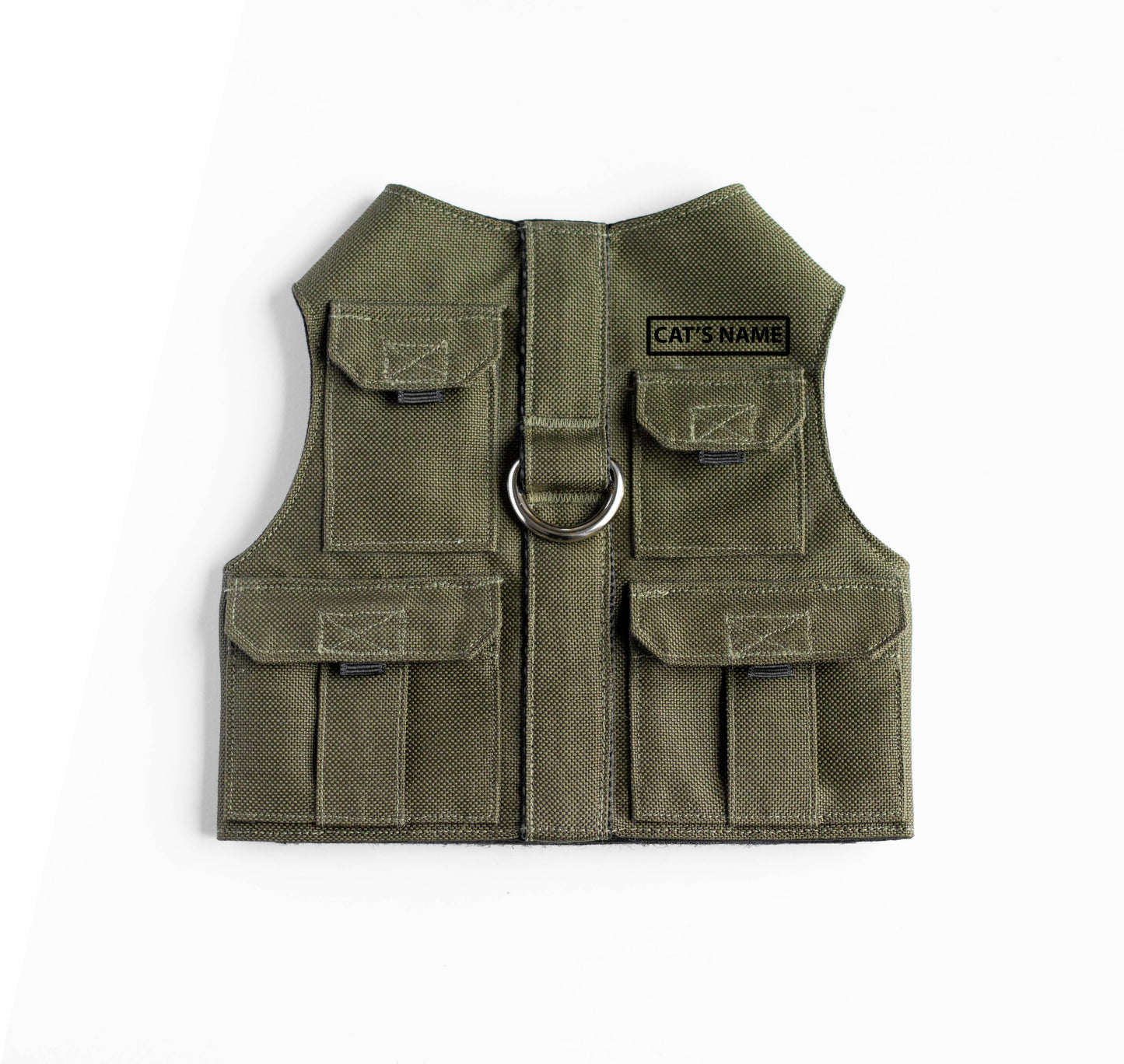 Escape proof Dark khaki Fishing vest. Custom-made Water-repellent Cat Harness with Pockets for GPS-tracker