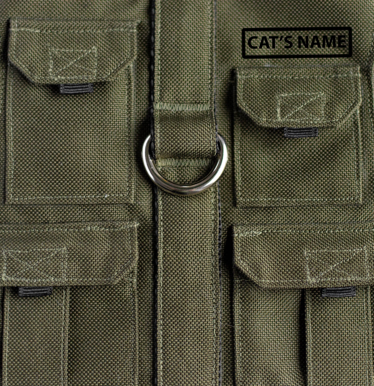 Escape proof Dark khaki Fishing vest. Custom-made Water-repellent Cat Harness with Pockets for GPS-tracker