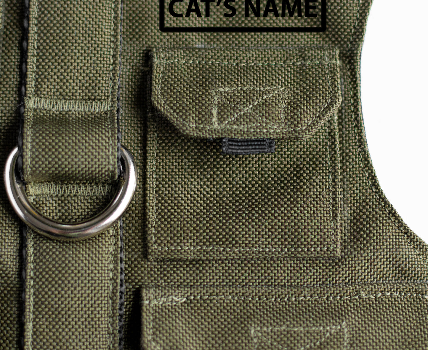 Escape proof Dark khaki Fishing vest. Custom-made Water-repellent Cat Harness with Pockets for GPS-tracker