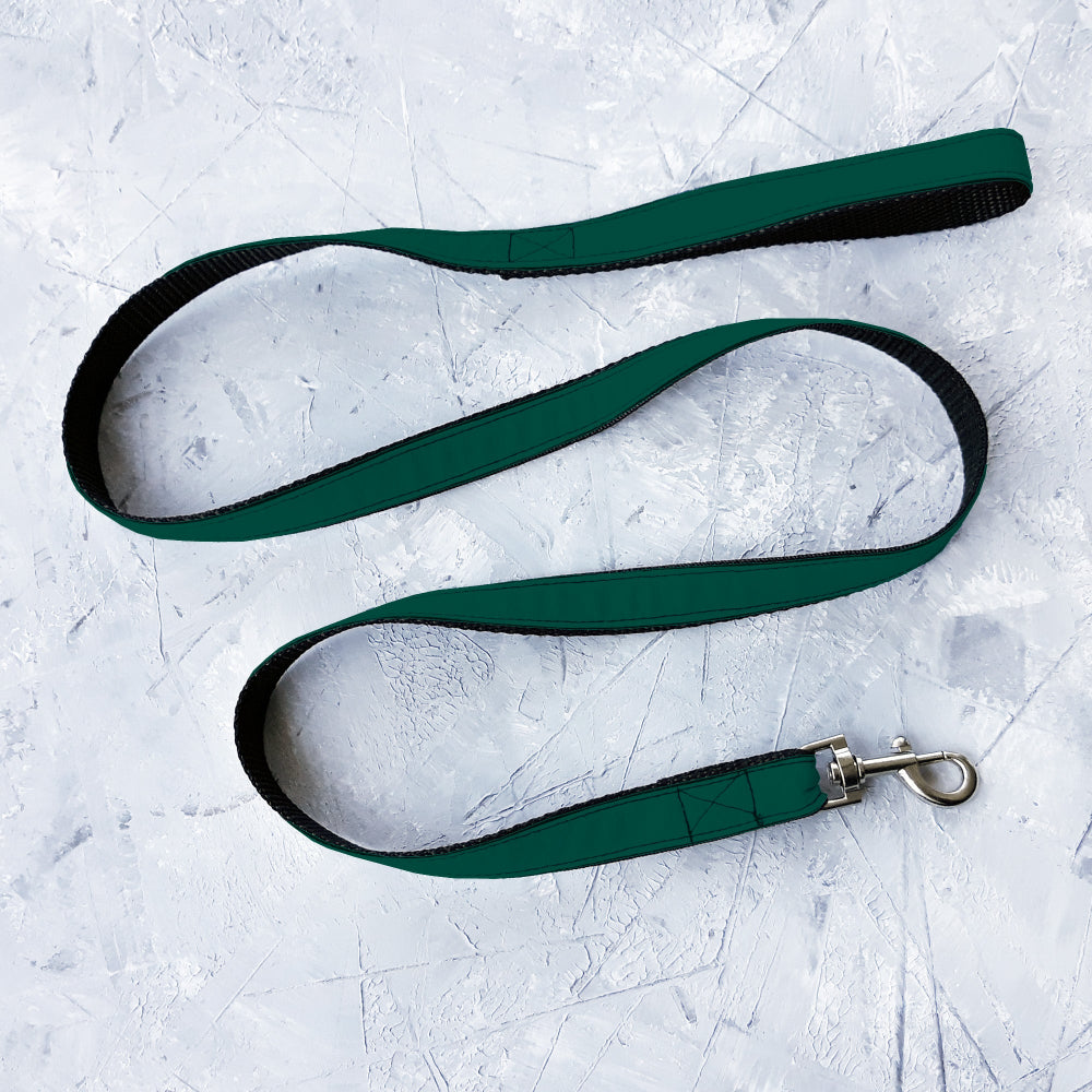 Green dog leash on a textured white surface
