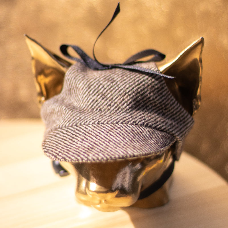 Tweed-style hat for a cat with a small brim