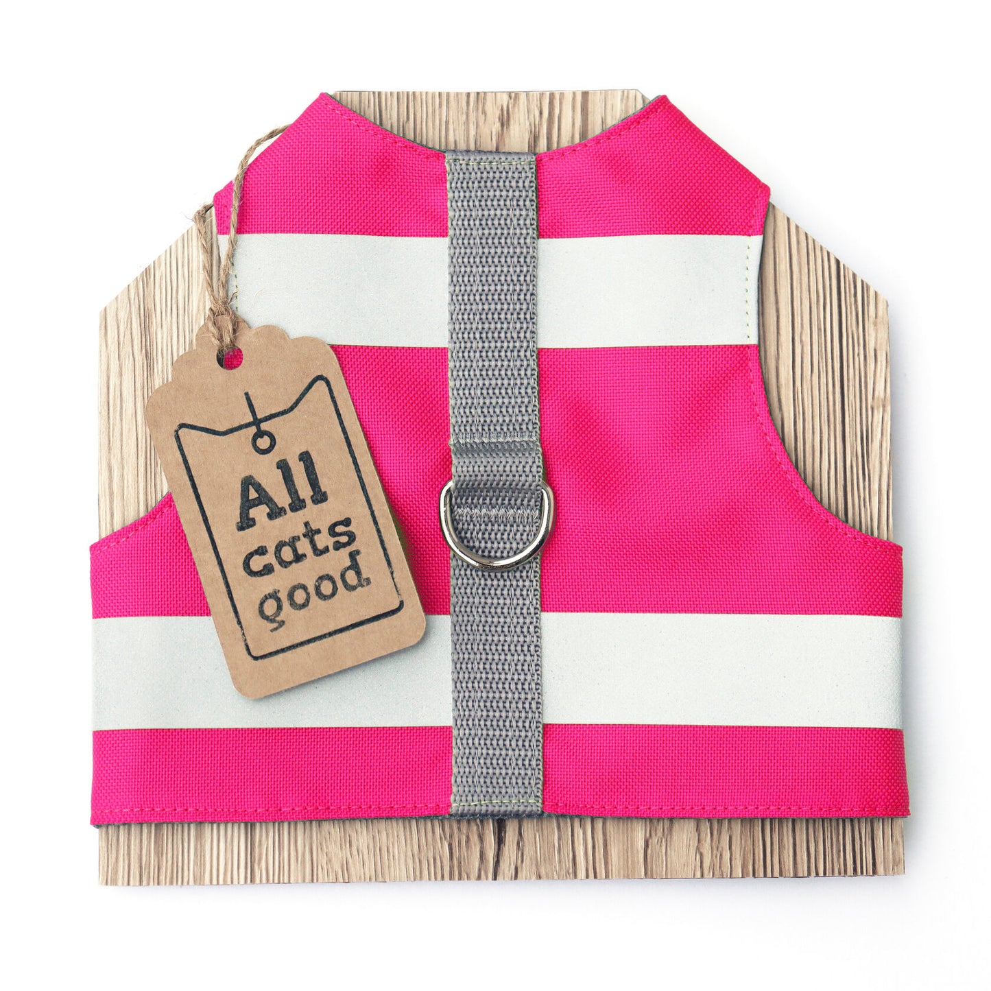 Difficult to escape high visibility water-repellent safety cat harness with reflective stripes. Pink fuchsia