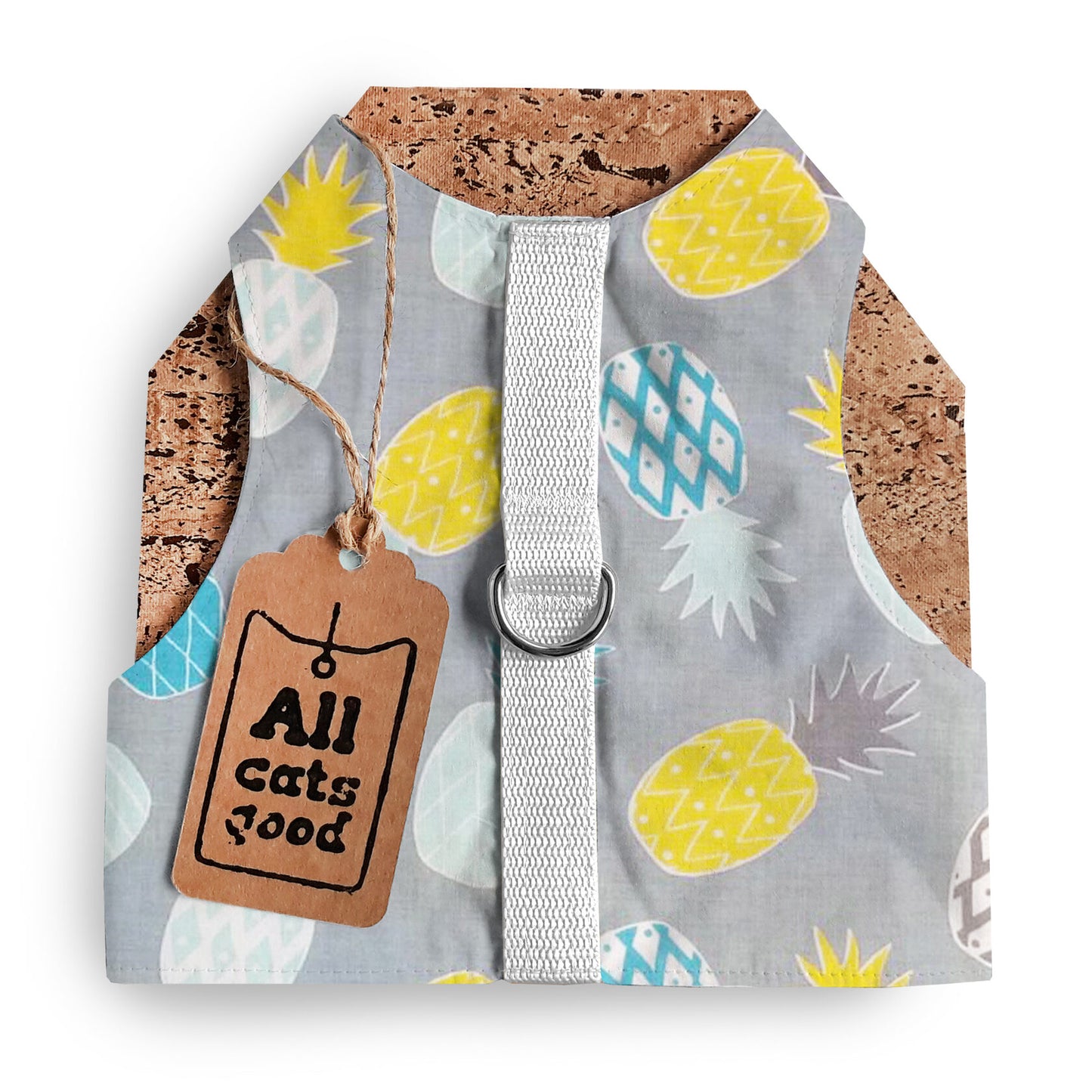 Escape proof and safety cat harness. Breathable cotton vest with pineapple print