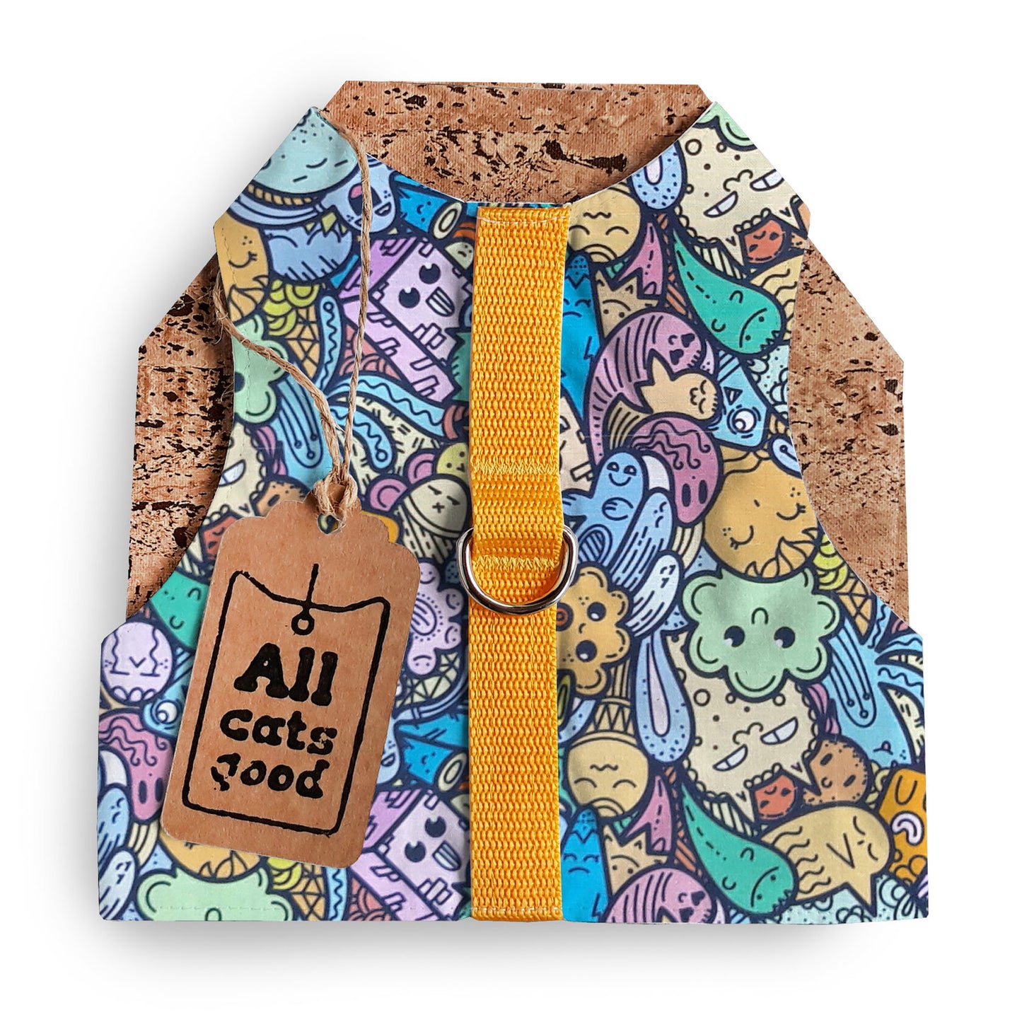 Escape proof and safety cat harness. Breathable cotton vest with color animals print