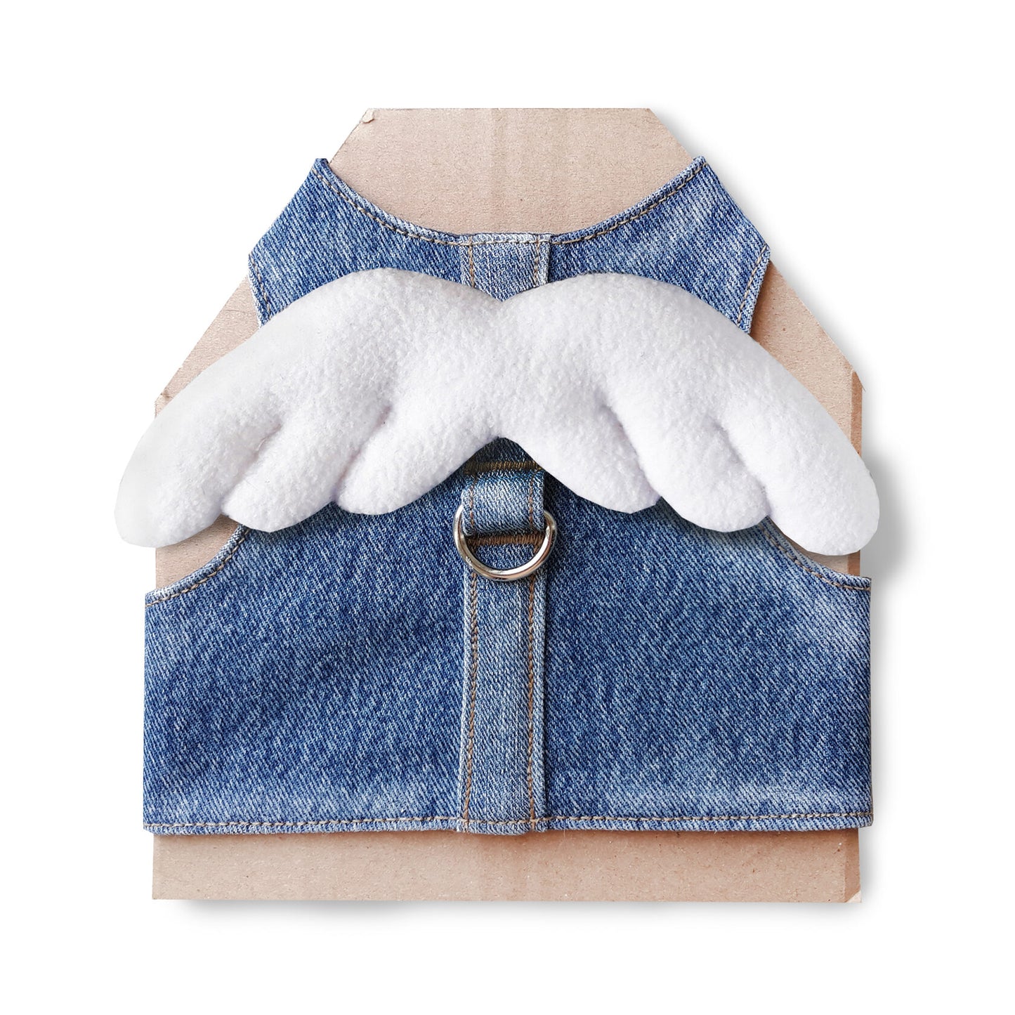 Difficult to escape upcycling denim cat harness with removable angel wings