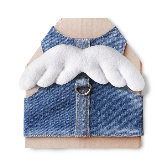 Adorable Angel Wing Cat Harness Made from Upcycled Denim - Give Your Feline a Heavenly Look! Eco-Friendly & Stylish.