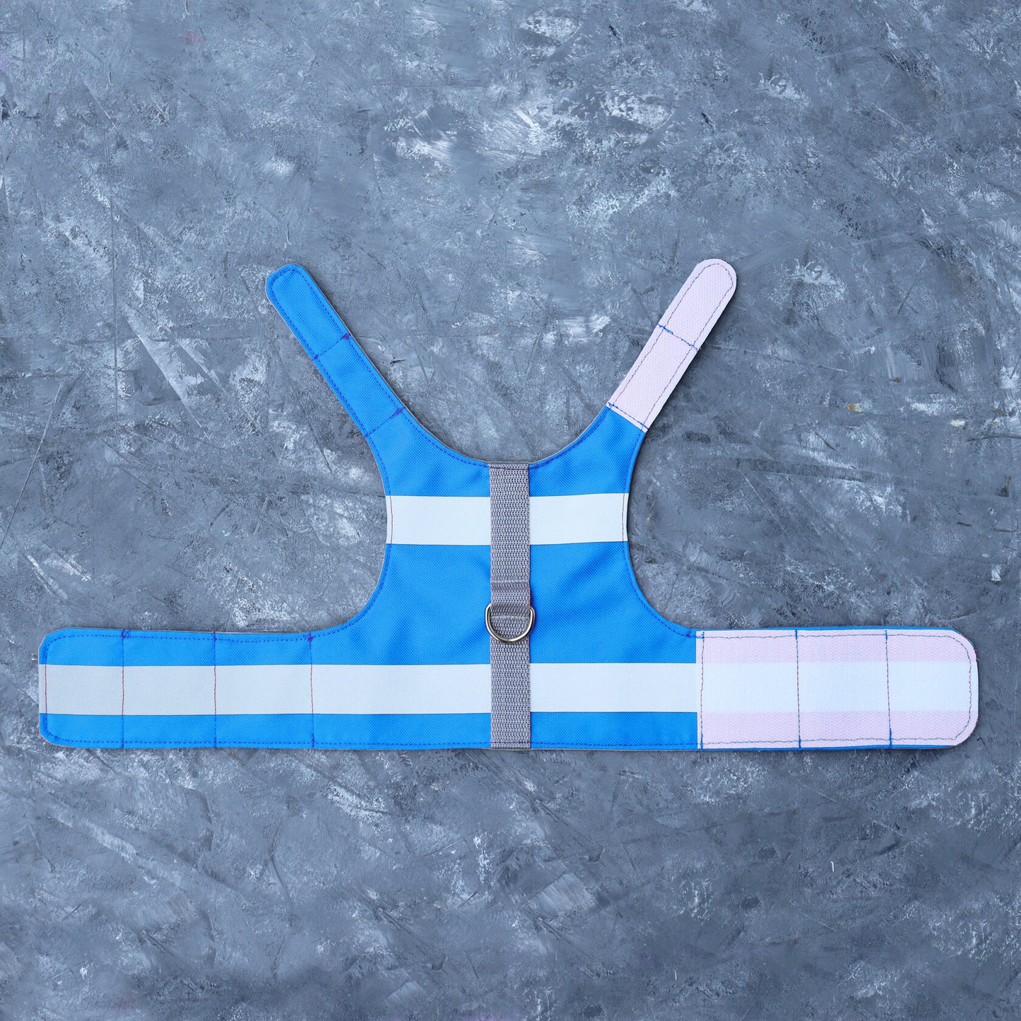 Escape proof high visibility water-repellent safety cat harness with reflective stripes. Sky blue. AirTag Pocket optional