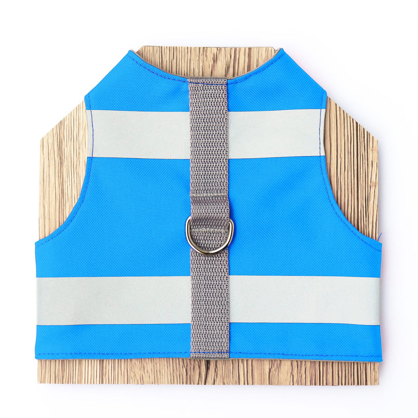Difficult to escape high visibility water-repellent safety cat harness with reflective stripes. Sky blue