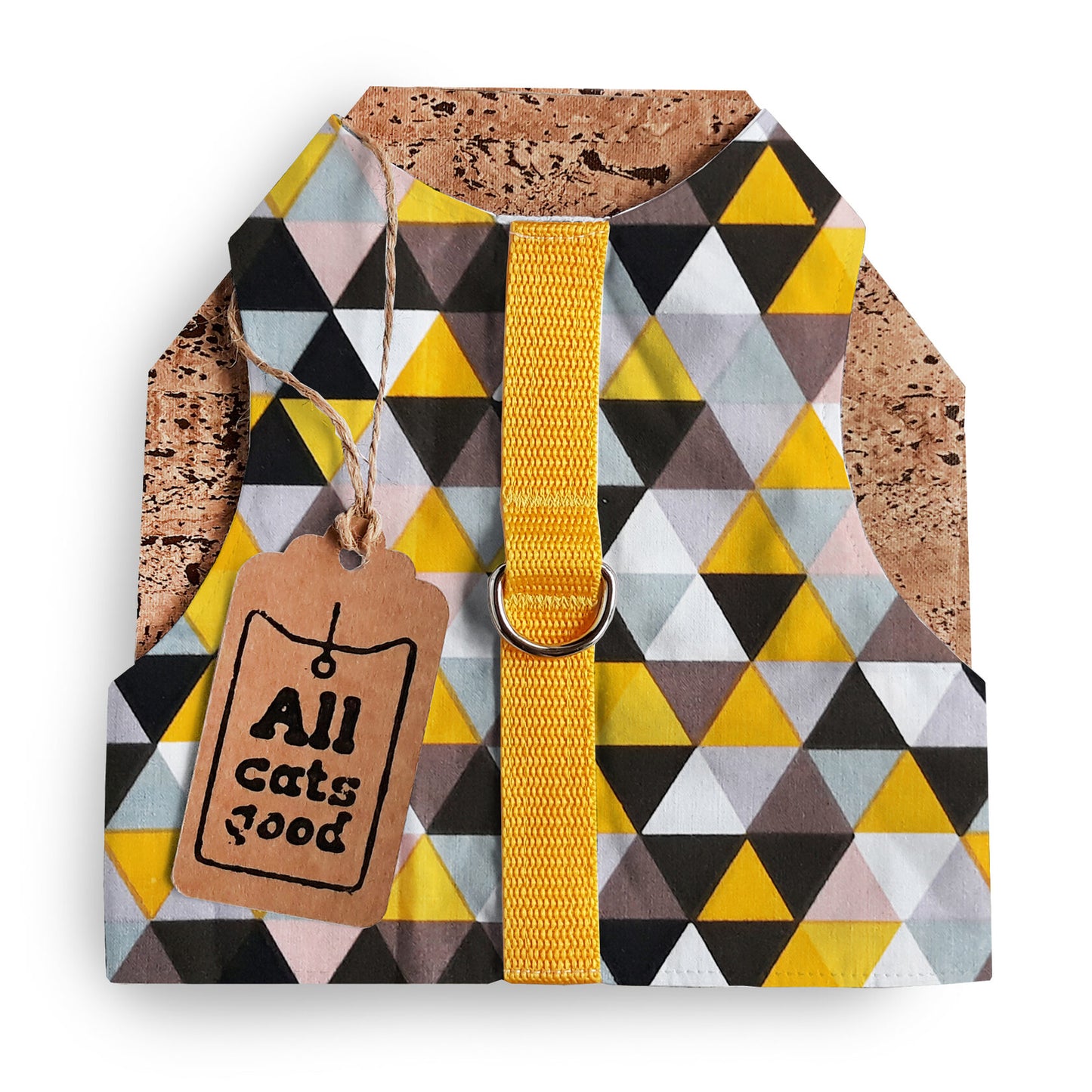 Escape proof and safety cat harness. Breathable cotton vest with yellow triangles print