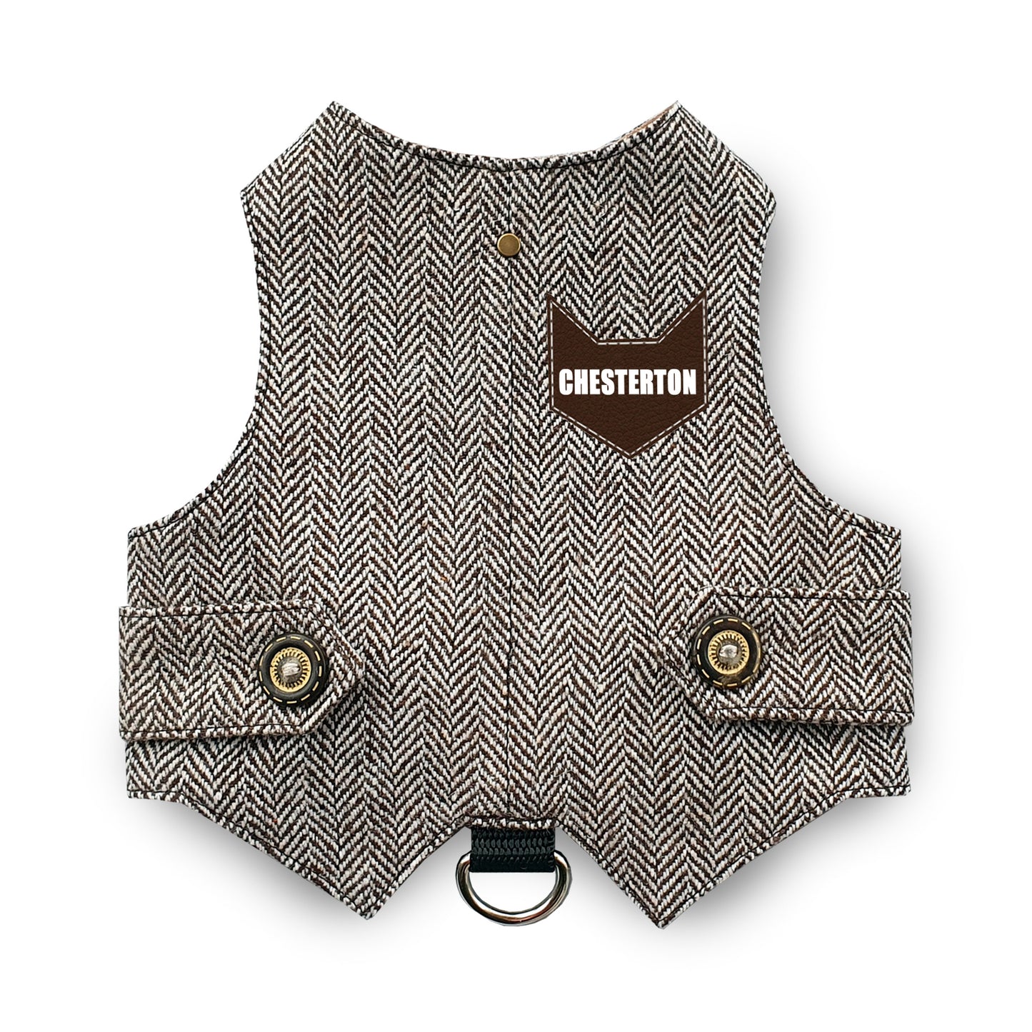 Escape proof elegant tweed cat harness. Herringbone print. Personalization is available
