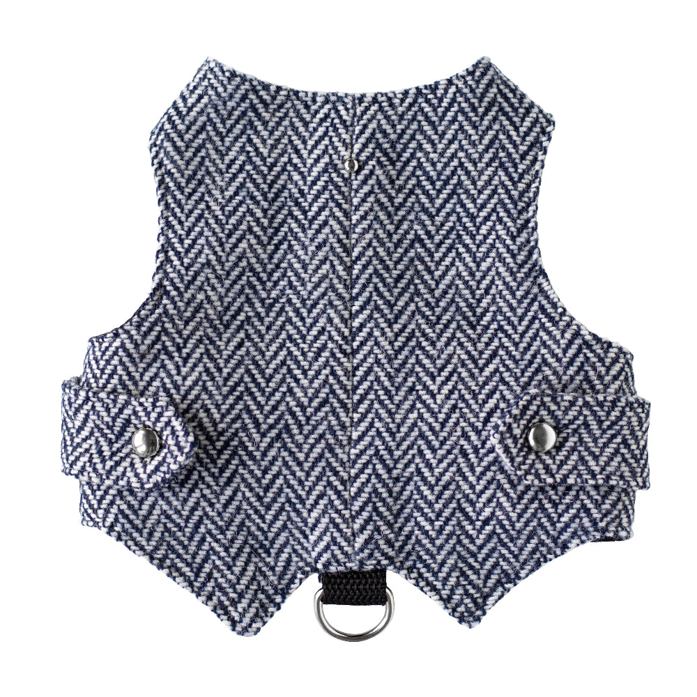 dark blue tweed cat harness