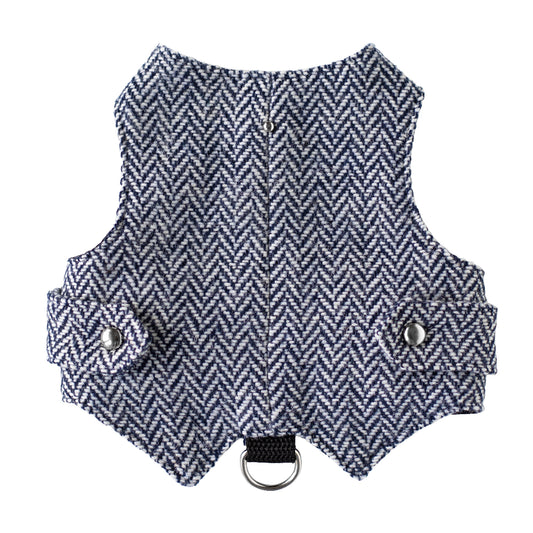 dark blue tweed cat harness
