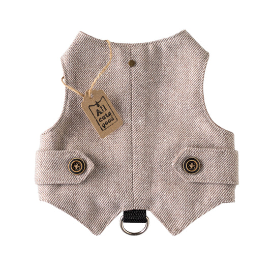 beige tweeed escape proof cat harness