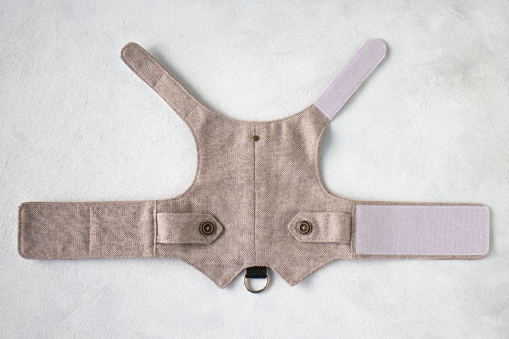 beige tweeed escape proof cat harness