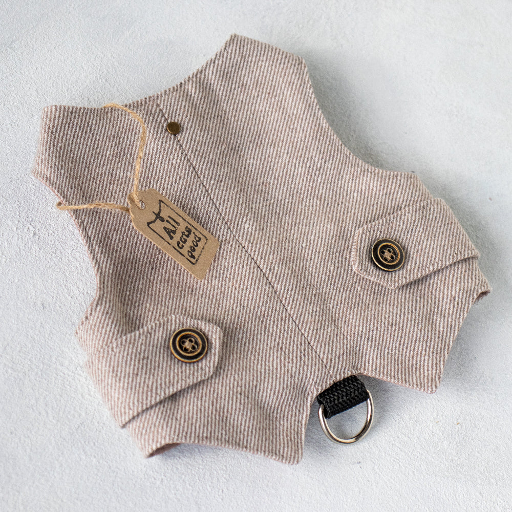 beige tweeed escape proof cat harness