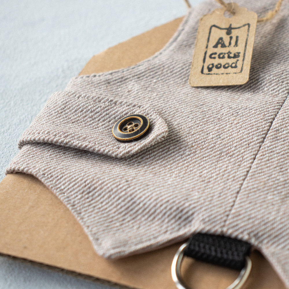 beige tweeed escape proof cat harness
