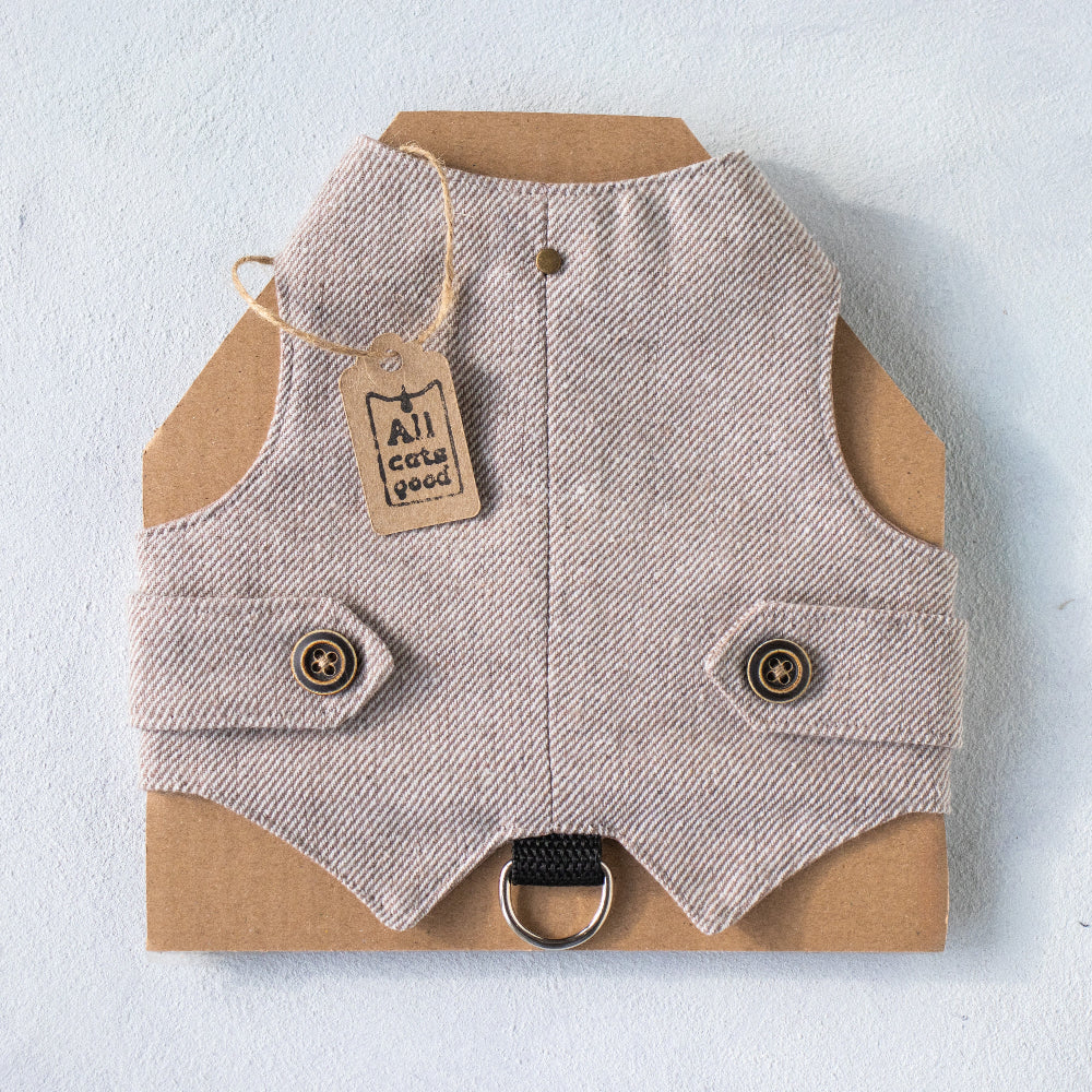 beige tweeed escape proof cat harness
