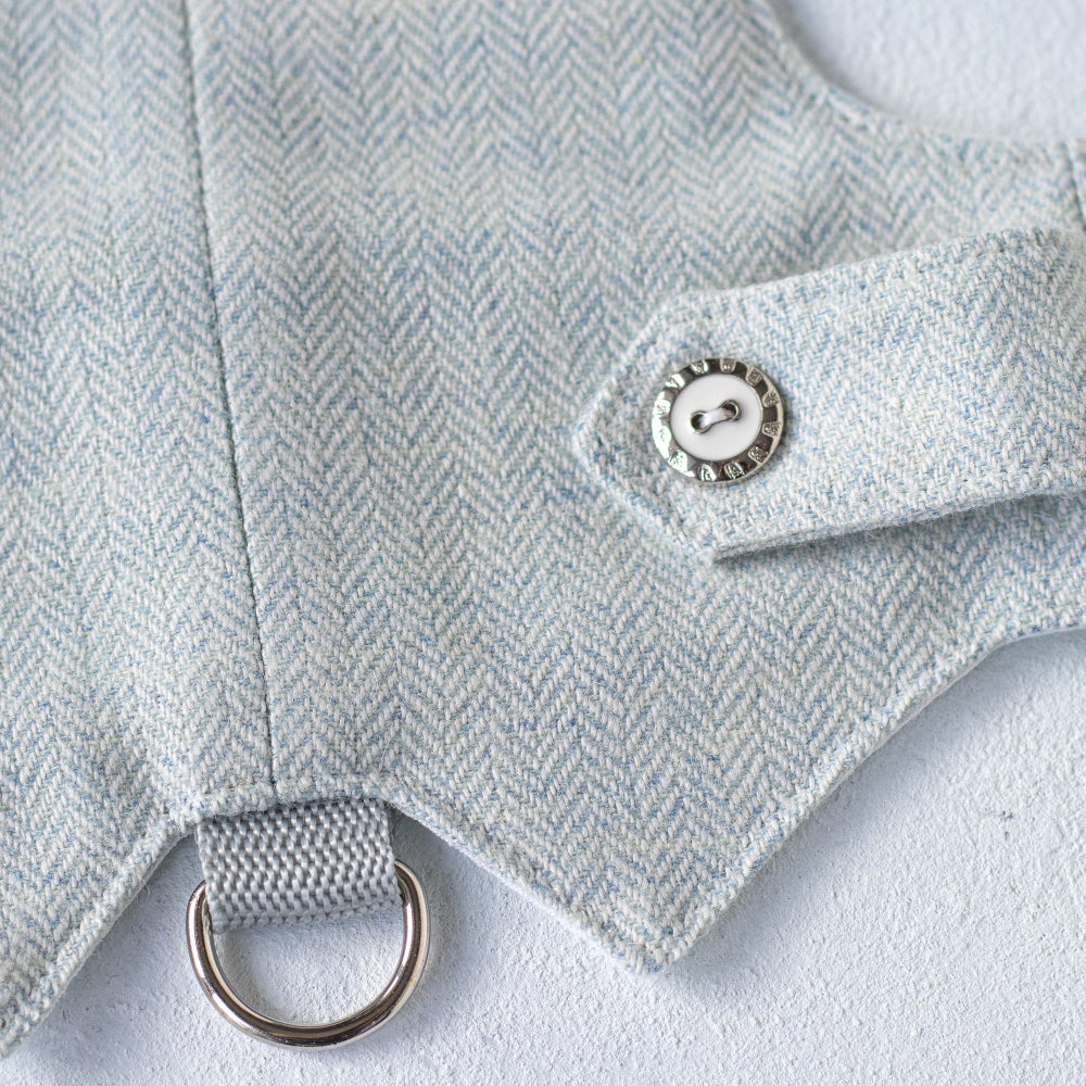 light blue tweed cat harness