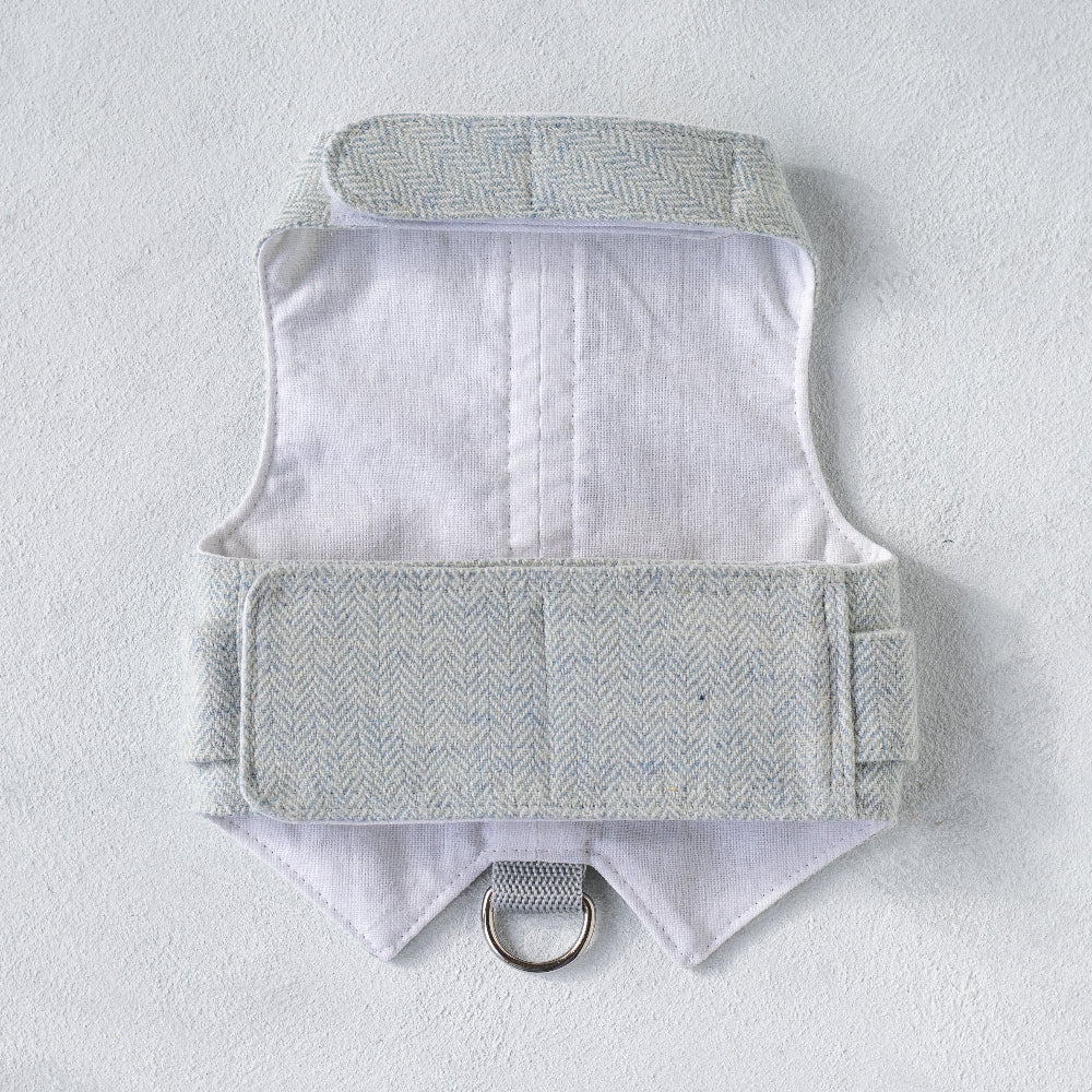 light blue tweed cat harness