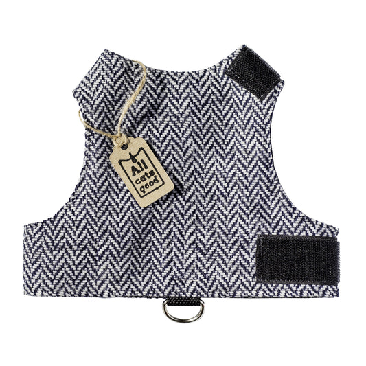 Tweed Cat Harness for Adult cats. One Size. Simple and Secure. Airtag Pocket optional