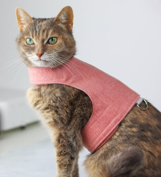 Tweed Cat Harness for Adult cats. One Size. Simple and Secure. Airtag Pocket optional