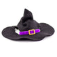 Black witch hat with purple trim and gold buckle for cats and small dogs, Halloween pet costume