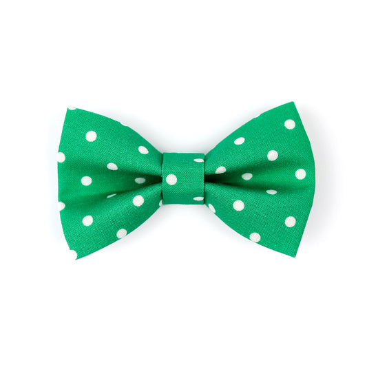 Pet Bow Tie - "Green dots" - Cotton Bow Tie for Pet Collar / St Patricks Day/ Shamrock/ Cat, Kitten, Small Dog, Little Pets