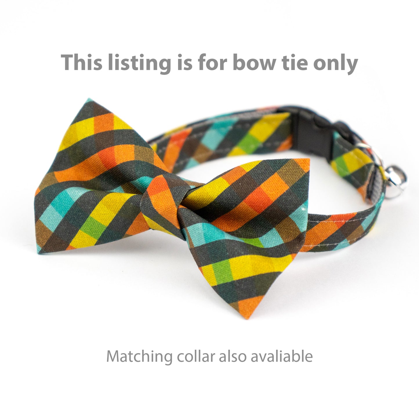 Pet Bow Tie - "Colorful Plaid" - Cotton Bow Tie for Pet Collar / Cat Gift, Wedding/ Cat, Kitten, Small Dog, Little Pets