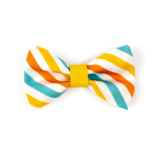 Pet Bow Tie - "Yellow Blue Stripes" - Cotton Bow Tie for Pet Collar / Cat Gift, Wedding/ Cat, Kitten, Small Dog, Little Pets