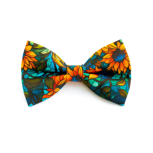 Pet Bow Tie - "Sunflowers" - Cotton Bow Tie for Pet Collar / Cat Gift, Wedding/ Cat, Kitten, Small Dog, Little Pets