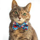 Pet Bow Tie - "Blue Red Flowers" - Cotton Bow Tie for Pet Collar / Cat Gift, Wedding/ Cat, Kitten, Small Dog, Little Pets