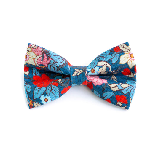 Pet Bow Tie - "Blue Red Flowers" - Cotton Bow Tie for Pet Collar / Cat Gift, Wedding/ Cat, Kitten, Small Dog, Little Pets