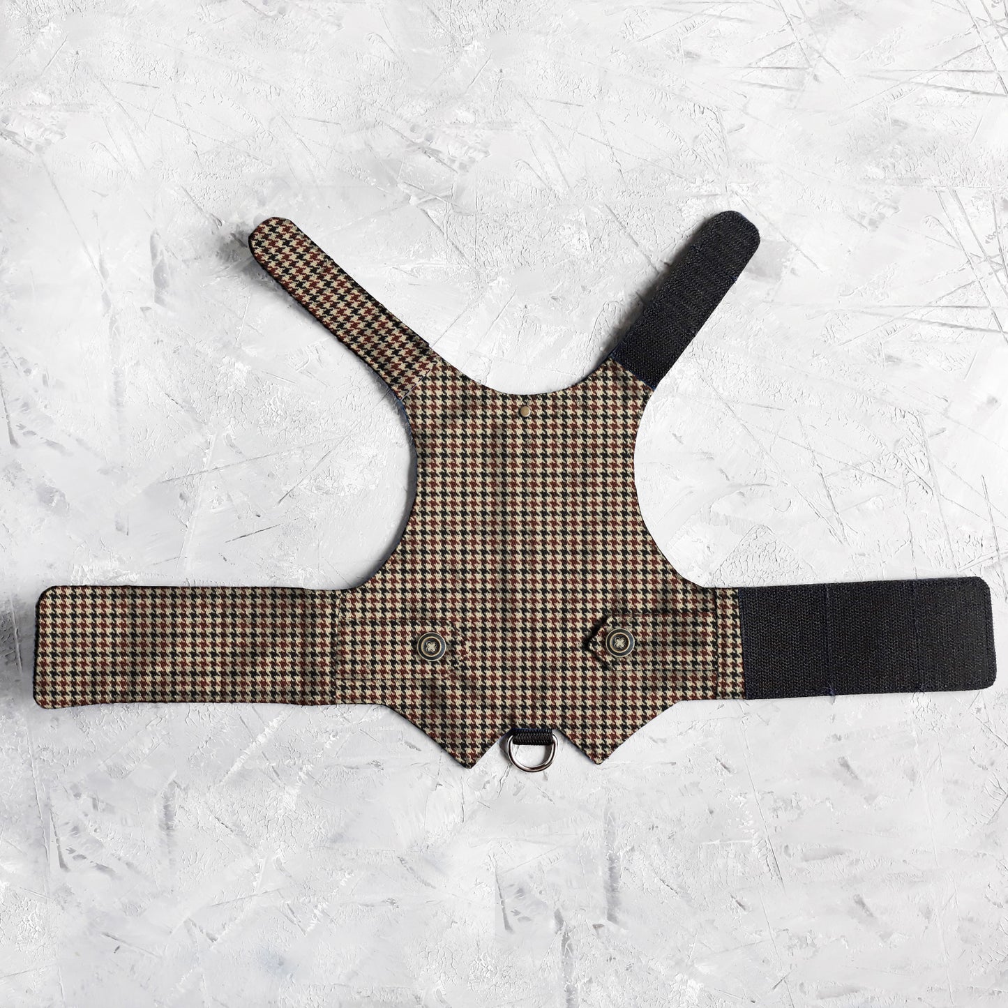 Difficult to escape cotton cat harness with houndstooth print