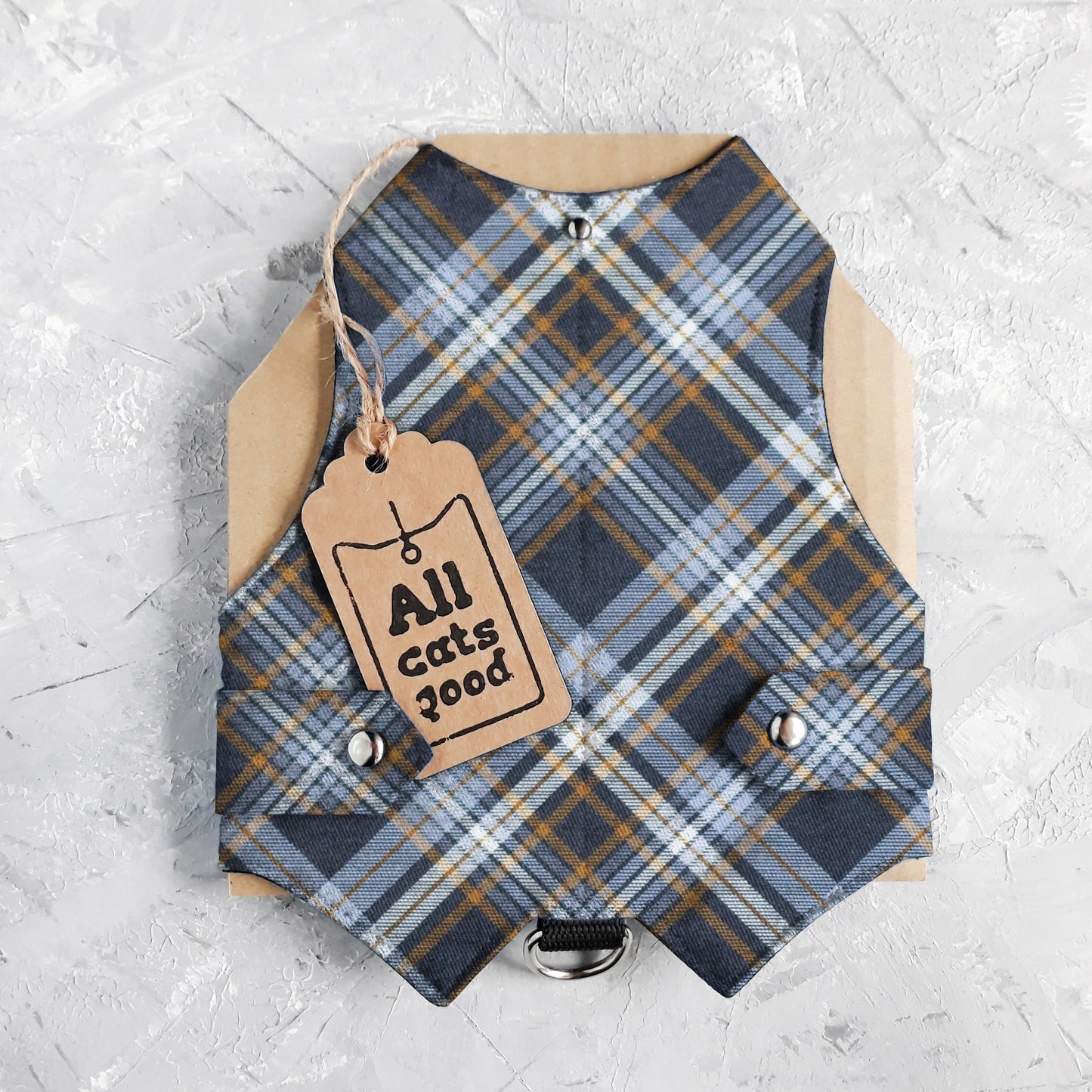 Difficult to escape cotton cat harness with dark blue plaid print