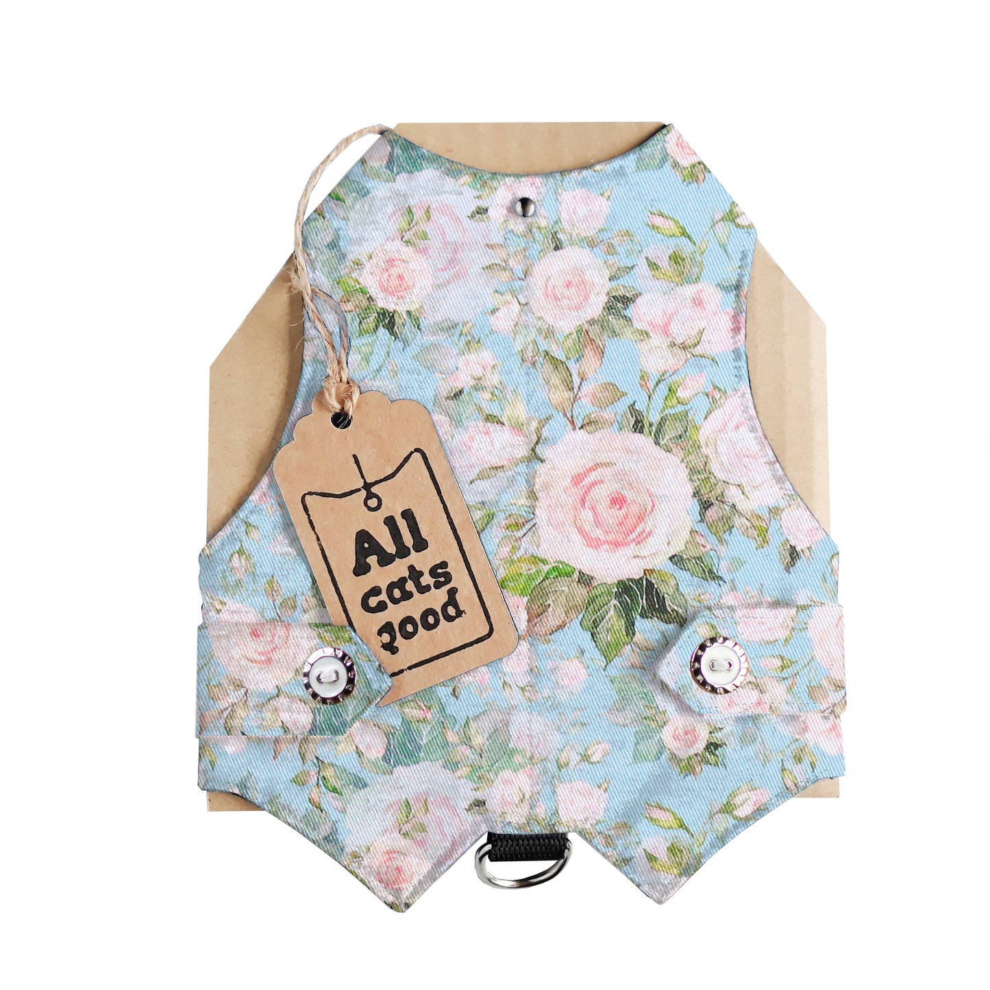 Difficult to escape cotton cat harness with tea rose print