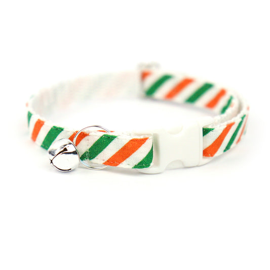 Pet Collar - "Green Orange" - Cat Collar Breakaway /Non Breakaway / Cat, Kitten, Small Dog, Little Pets Sizes / St Patrick's Day / Shamrock