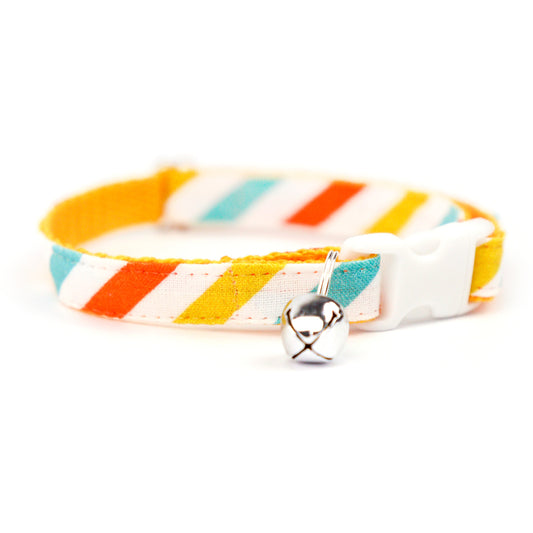 Pet Collar - "Yellow Blue Stripes" - Cat Collar Breakaway /Non Breakaway / Cat, Kitten, Small Dog, Little Pets Sizes