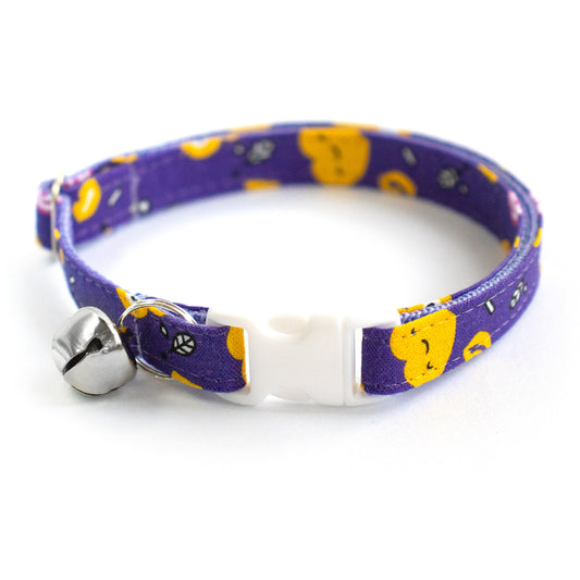 Pet Collar - "Purple hearts" - Cat Collar Breakaway /Non Breakaway / Cat, Kitten, Small Dog, Little Pets Sizes