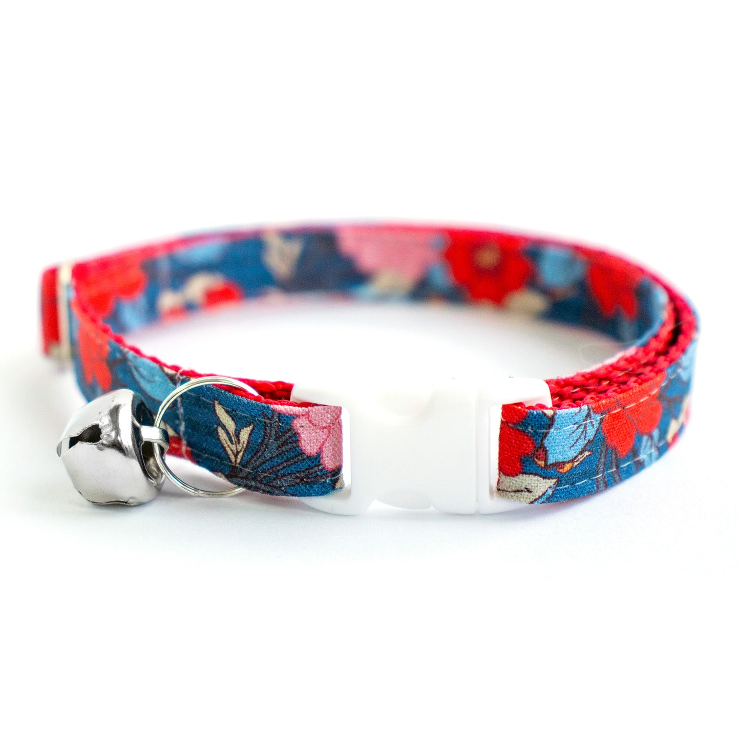 Pet Collar - "Blue Red Flowers" - Cat Collar Breakaway /Non Breakaway / Cat, Kitten, Small Dog, Little Pets