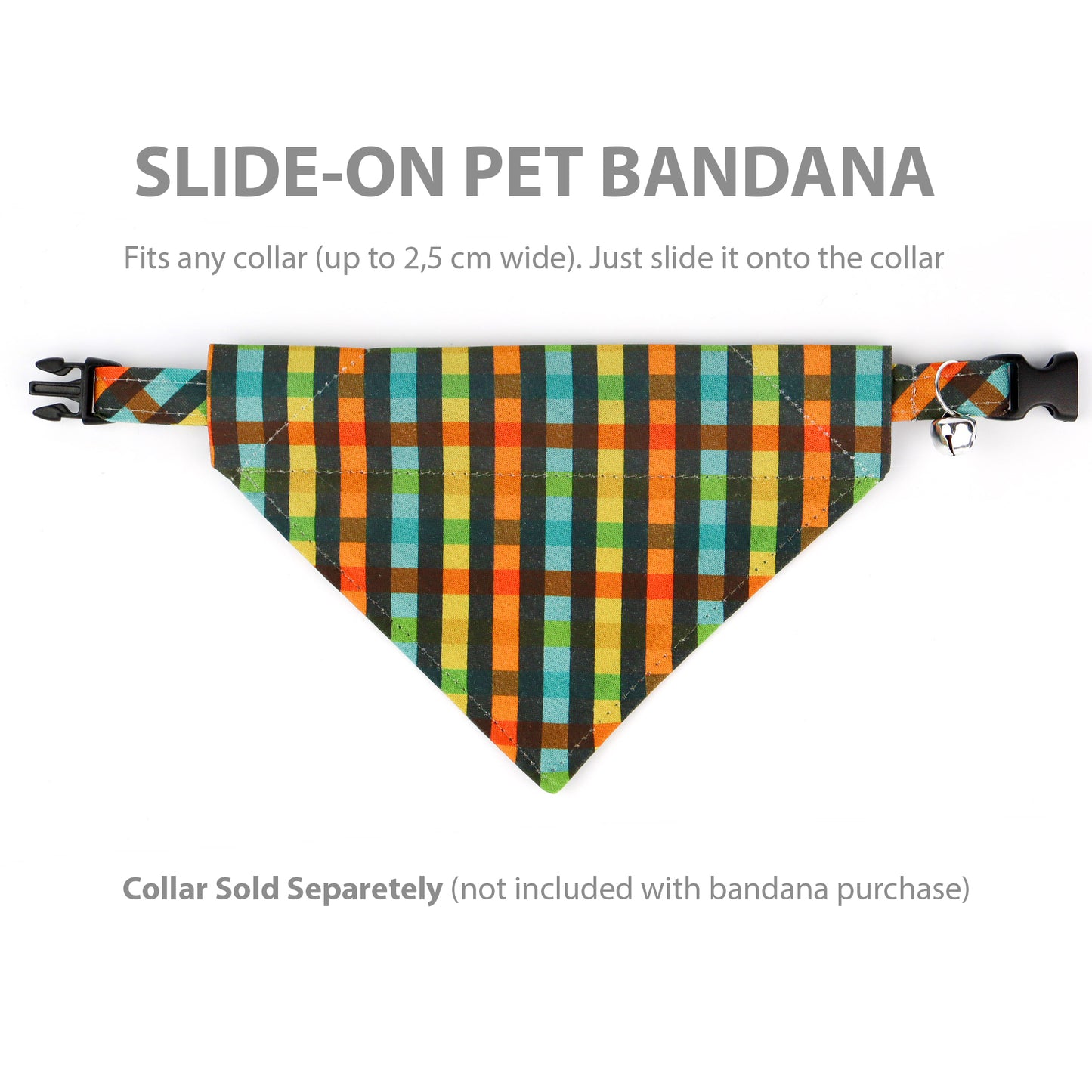 Pet Bandana - "Colorful Plaid " - Bandana for Cat, Small Dog, Little Pet / Summer, Spring, Winter, Fall, Wedding / Slide-on Bandana