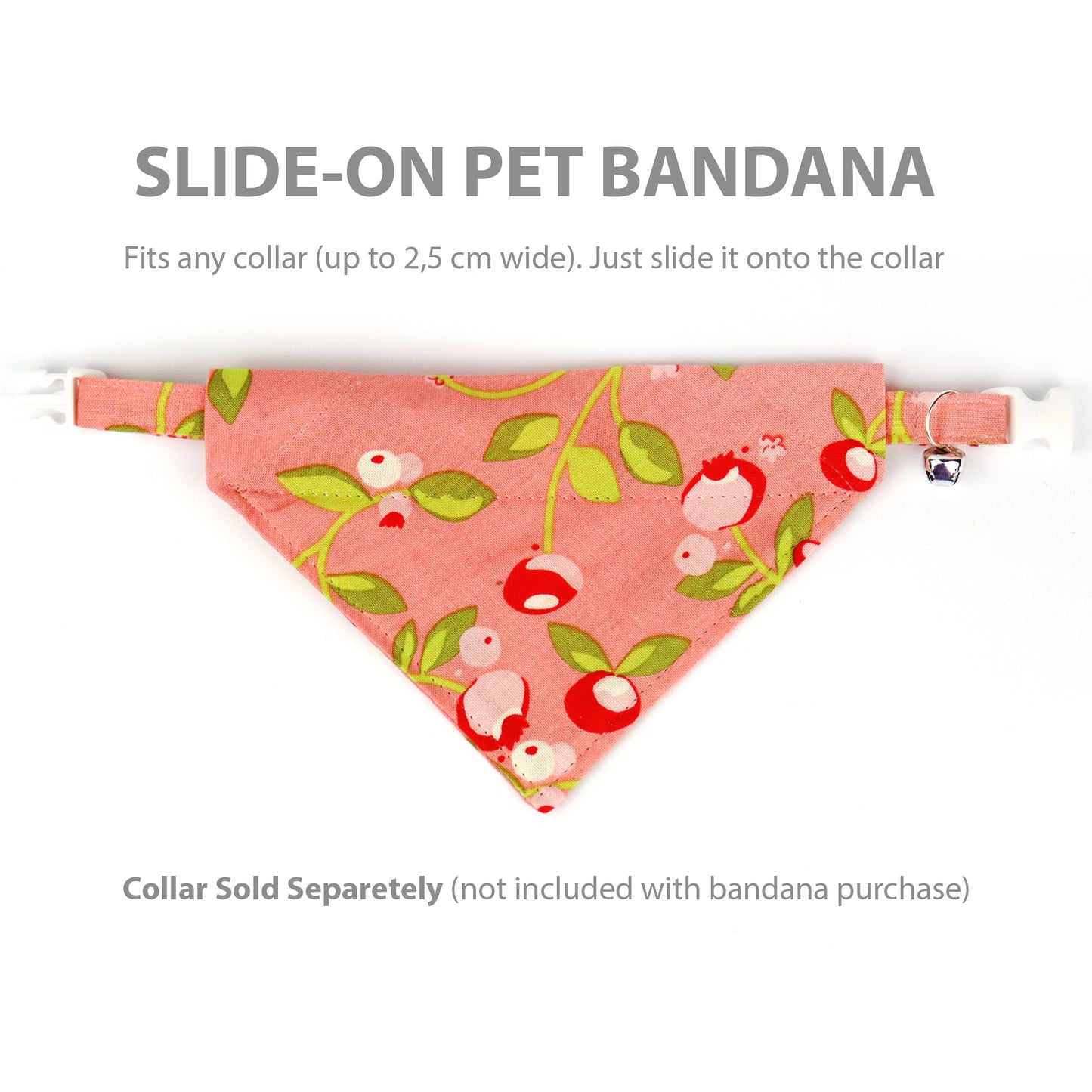 Pet Bandana - "Pink Berries" - Bandana for Cat, Small Dog, Little Pet / Summer, Spring, Winter, Fall, Wedding / Slide-on Bandana