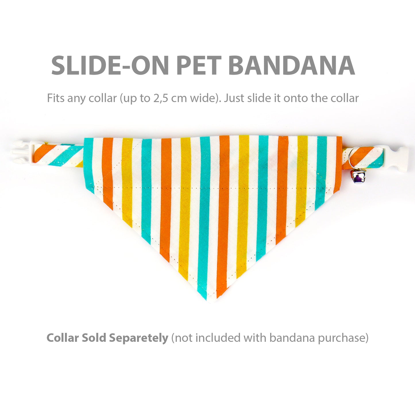 Pet Bandana - "Yellow Blue Stripes" - Bandana for Cat, Small Dog, Little Pet / Summer, Spring, Winter, Fall, Wedding / Slide-on Bandana