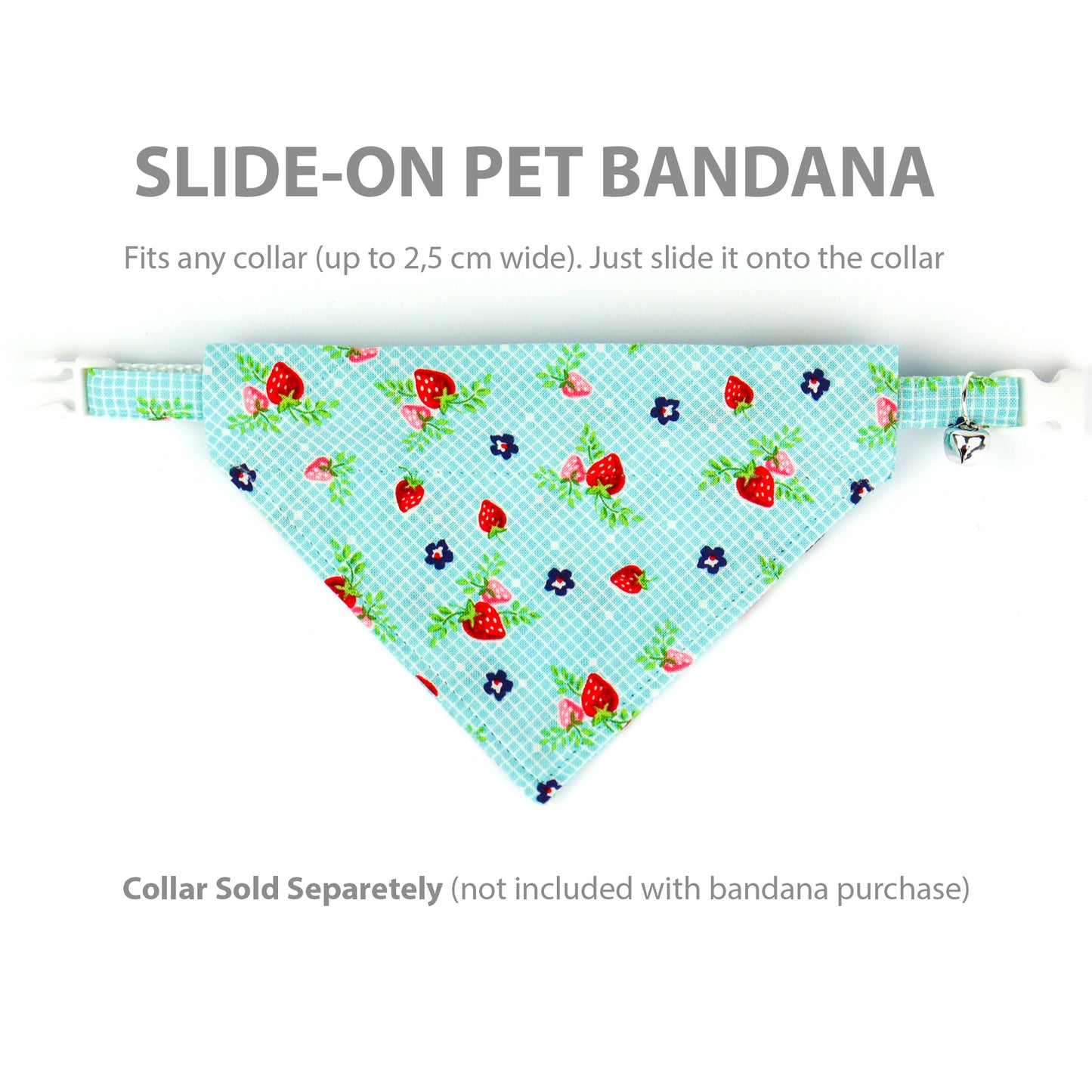 Pet Bandana - "Strawberries" - Bandana for Cat, Small Dog, Little Pet / Summer, Spring, Winter, Fall, Wedding / Slide-on Bandana