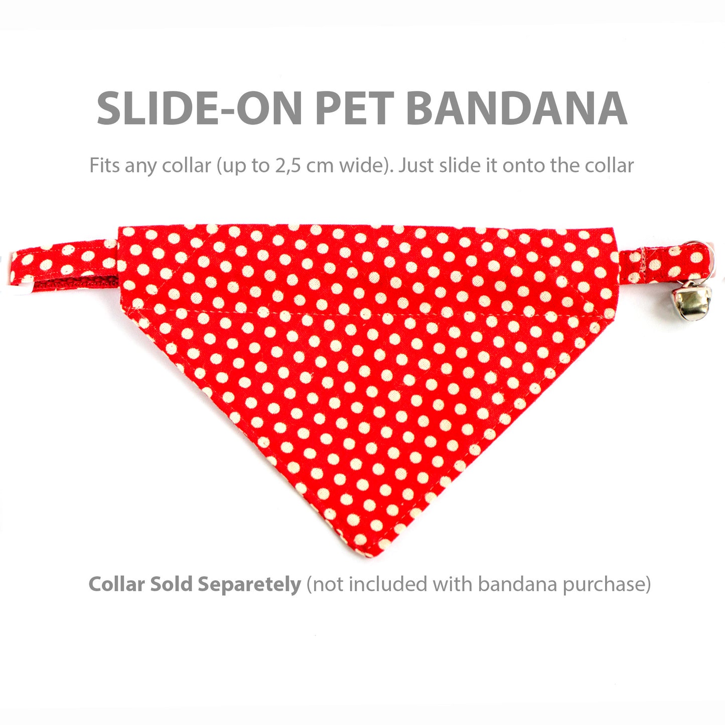 Pet Bandana - "Red Dots" - Bandana for Cat, Small Dog, Little Pet / Wedding, Winter, Fall, Summer / Slide-on Bandana / Over-the-Collar